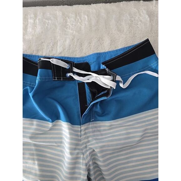 Rusty Board Shorts Striped Blue Green Hook & Loop Mens Size 33 Surfer Beach - Picture 5 of 9